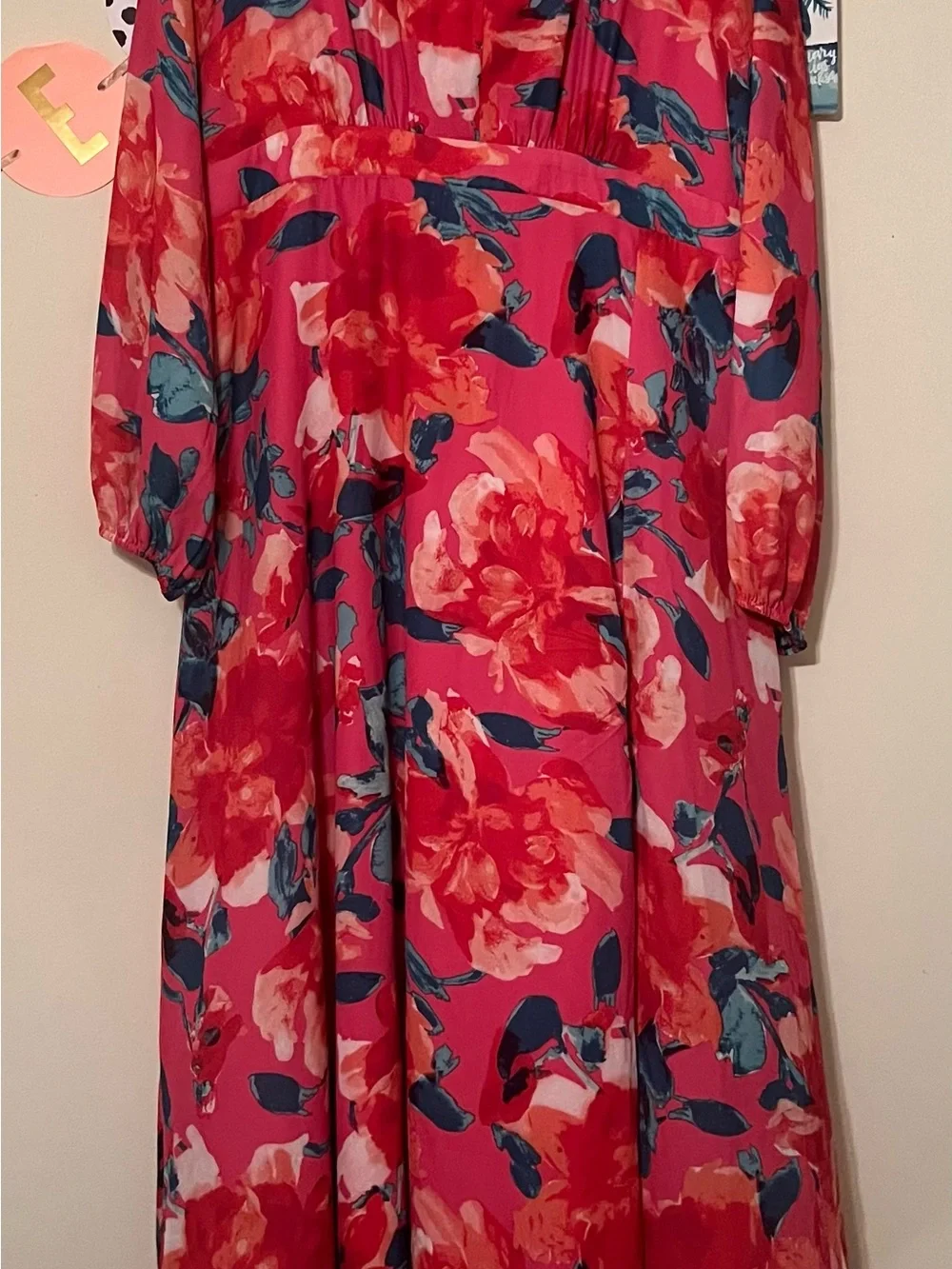 Chic Soul Floral Hot Pink Maxi Dress with Side Slit